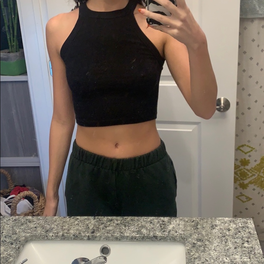 high Neck urban outfitters black crop top